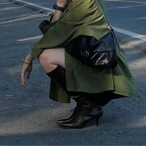 Brown via spiga leather kitten heel boots